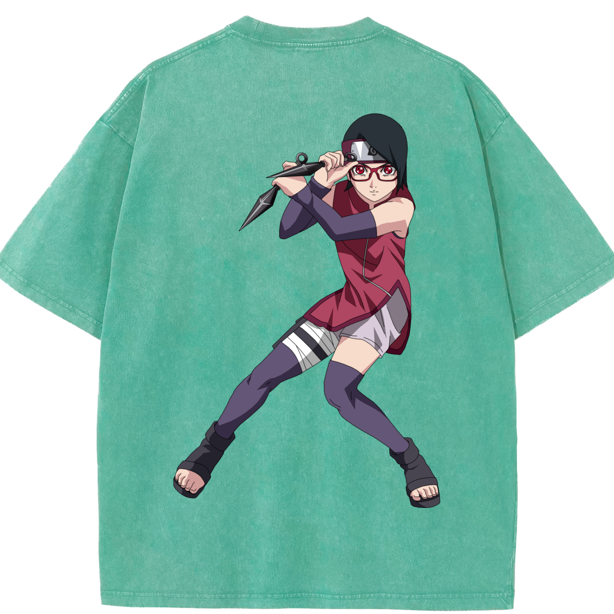 （画像用） NARUTO -ナルト- うちは サラダ Uchiha Sarada 綿100% ヴィンテージ風 半袖Tシャツ（背面プリント）